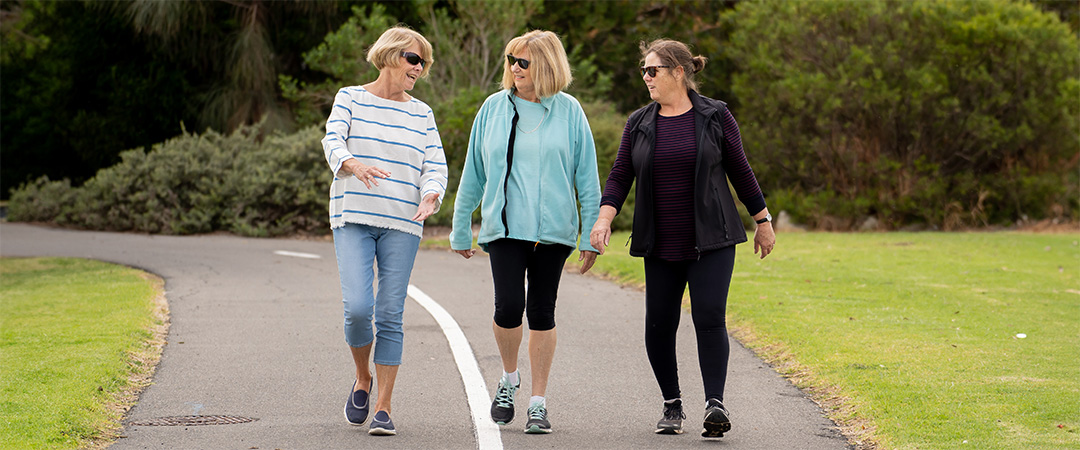 three women walking